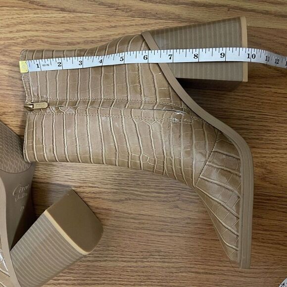 NWOB Sam Edelman Layla Croc caramel brown Embossed Square Toe Booties size 8.5 - Picture 6 of 10